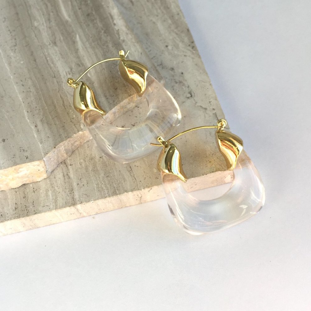 NEW~ Anthropologie Clear Resin Hoop Earrings - Picture 5 of 10
